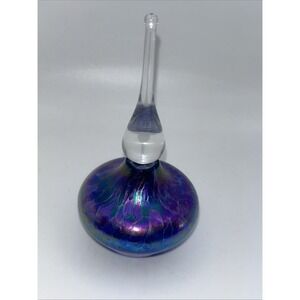 VTG Roger‎ Vines Iridescent Cobalt Blue Blown Art Glass Perfume Bottle Signed